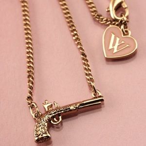 Wildfox revolver Gun and Heart Necklace in Gold